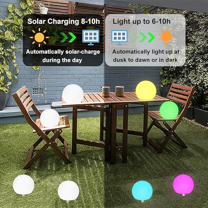 8-in Solar Globe Light Outdoor, Waterproof Solar Ball Light - Image 9