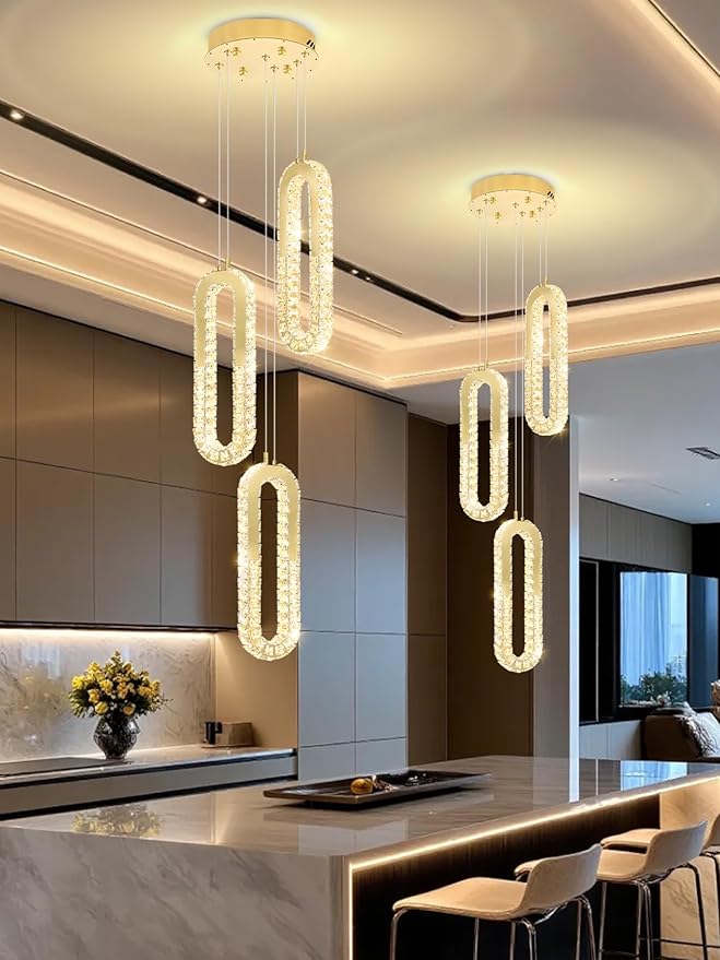 Modern Pendant Light for Kitchen Island Crystal Ring Chandelier Gold LED by Ykolupty