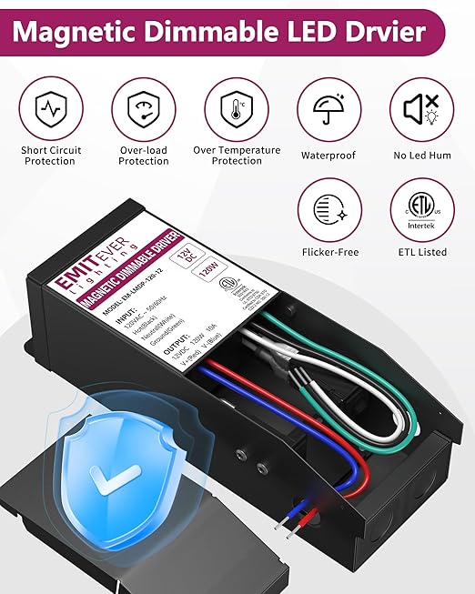 EMITEVER 120W Magnetic Dimmable LED Drvier, 12V Transformer Magnetic Power - Image 3