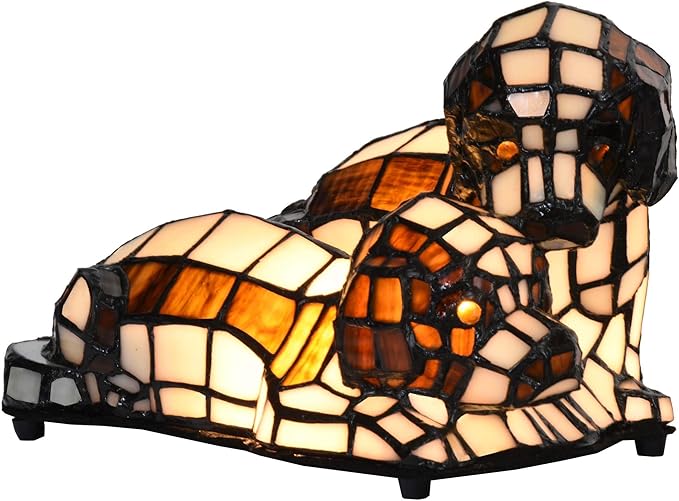 Bieye L10772 Dogs in Love Tiffany Style Stained Glass Accent Table Lamp Night by Bieye