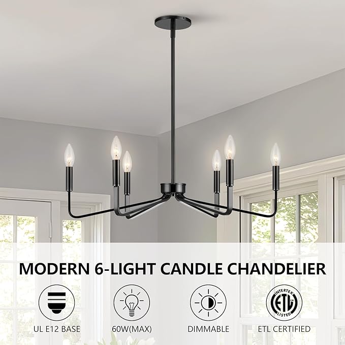 Black Chandelier for Dining Room, 6-Light Farmhouse Kitchen Light Fixtures Over - Image 3
