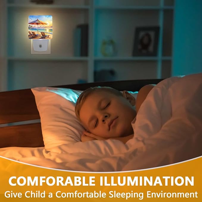 Watercolor Ocean Beach Sunrise Night Light, Plug-into Lounger Nightlight White - Image 4