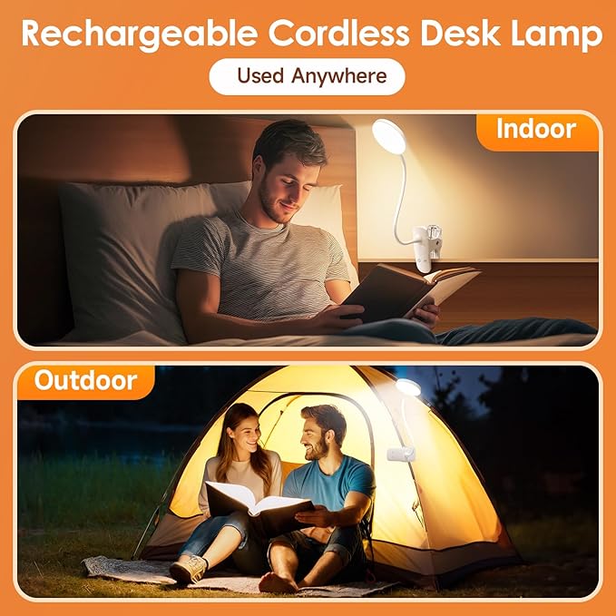 Mubarek Desk Light, 3600mAh Battery Operated Light, 5 Brightness+5 Color Clip - Image 6