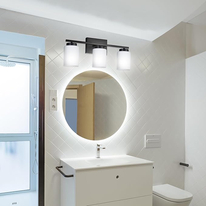 VINLUZ Black Bathroom Vanity Light, 3-Light Modern Wall Sconce Lighting - Image 2