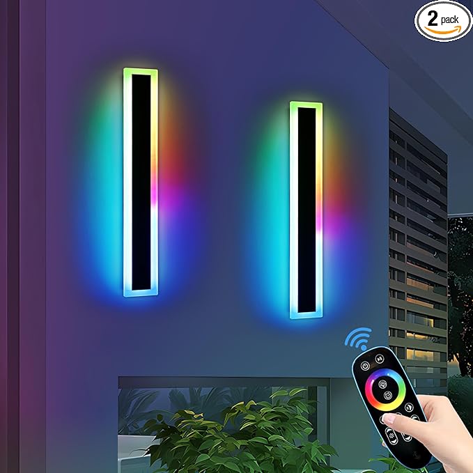 Widened 2 Pack RGB Outdoor Wall Lights, 23.6inch Long Dimmable Modern LED Wall by Daoseolo