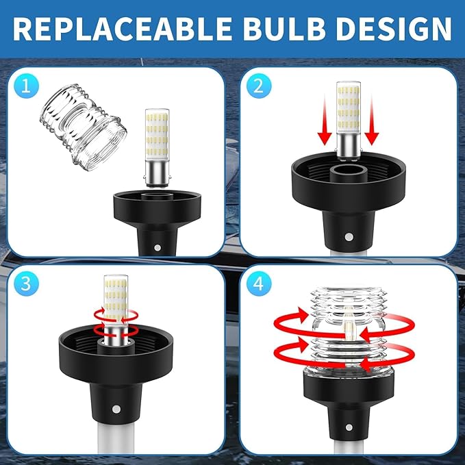 Obcursco Boat Stern Lights, 2NM 360° LED Anchor Light, IP67 Waterproof Bimini - Image 8
