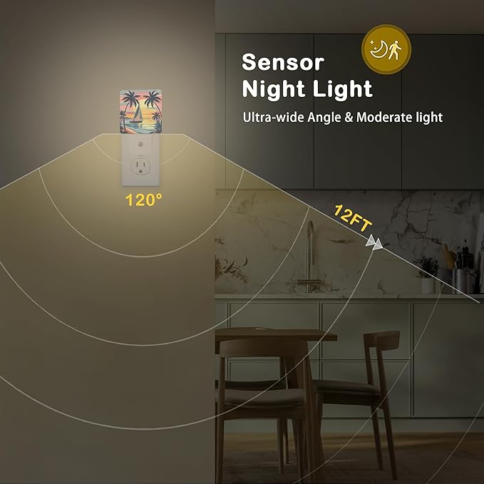 Palm Trees Night Lights Plug into Wall, Sunset Palm Trees Auto Sensor LED Night - Image 5