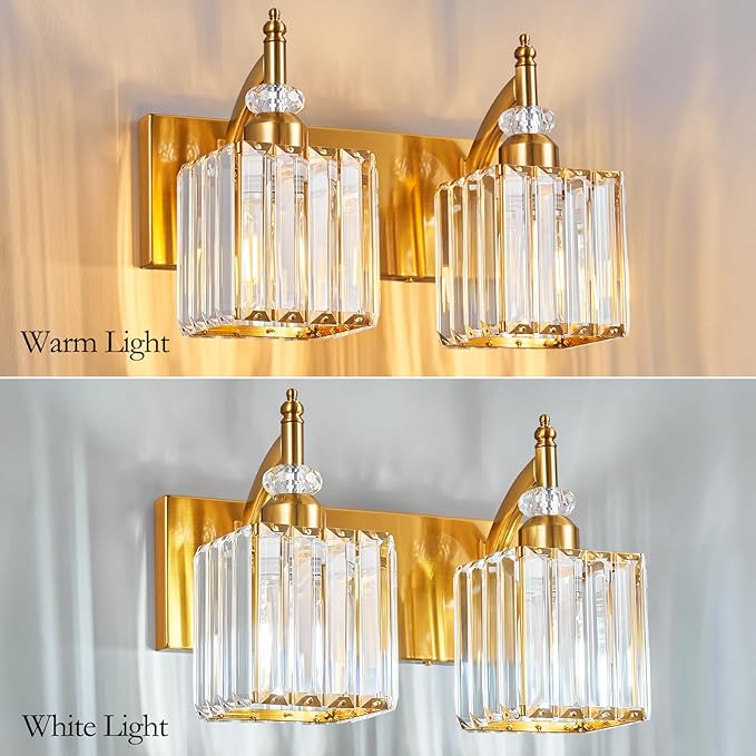 Modern Bathroom Vanity Light 2-Light Gold Crystal Light Fixtures Over Mirror - Image 2