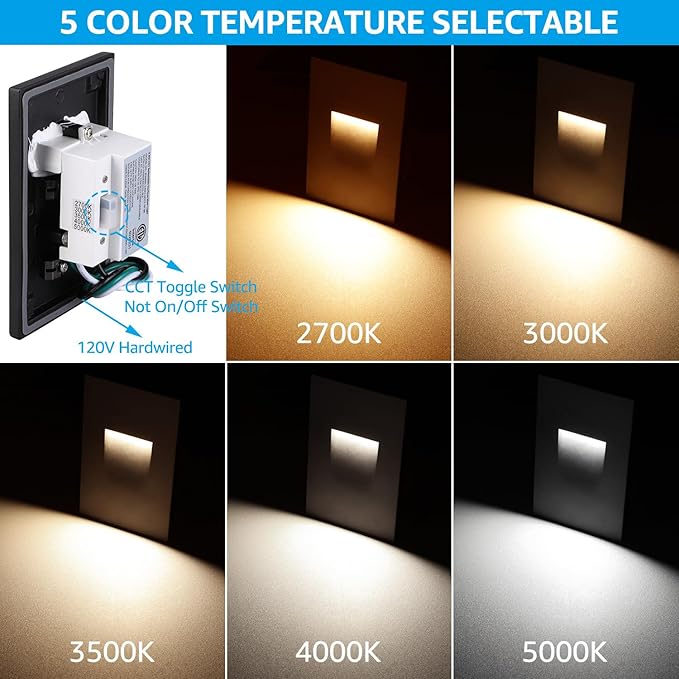 LEONLITE Black 5CCT 120V LED Step Lights, 3.5W 150LM 5%-100% Dimmable - Image 2