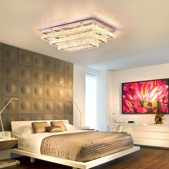 Finktonglan Modern Crystal LED Ceiling Light Fixtures 20” Dimmable Rectangular - Image 9