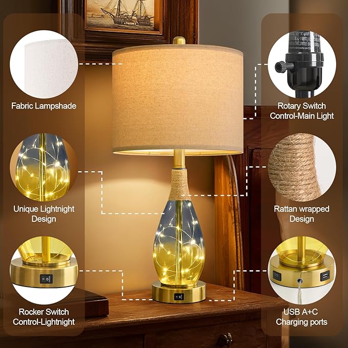 OYEARS 23" Table Lamps for Living Room Set of 2, Bedside Lamps for Night Stands - Image 5