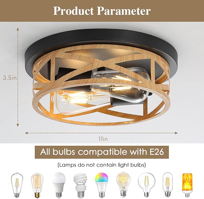 2 Pack Close to Ceiling Light Fixtures, 2-Light Indoor House Flush Mount - Image 2