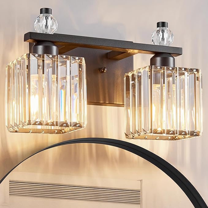 Vanity Lights 2-Light Modern Crystal Vanity Light Sand Black Bathroom Light by FDPBY