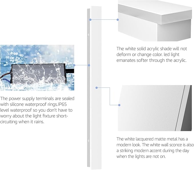 2 Pack 24inch Long Outdoor White Wall Lights 20W 3000K Modern Porch Lights - Image 7