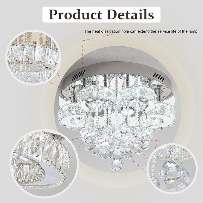 Flashing God Dia 16in Modern LED Crystal Chandelier, Flush Mount Ceiling Light - Image 3