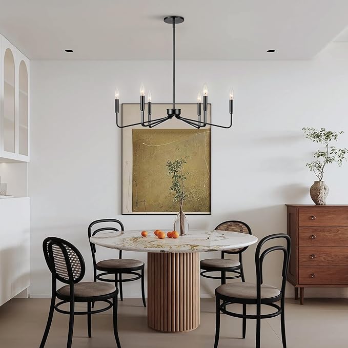 Black Chandelier for Dining Room, 6-Light Farmhouse Kitchen Light Fixtures Over - Image 2