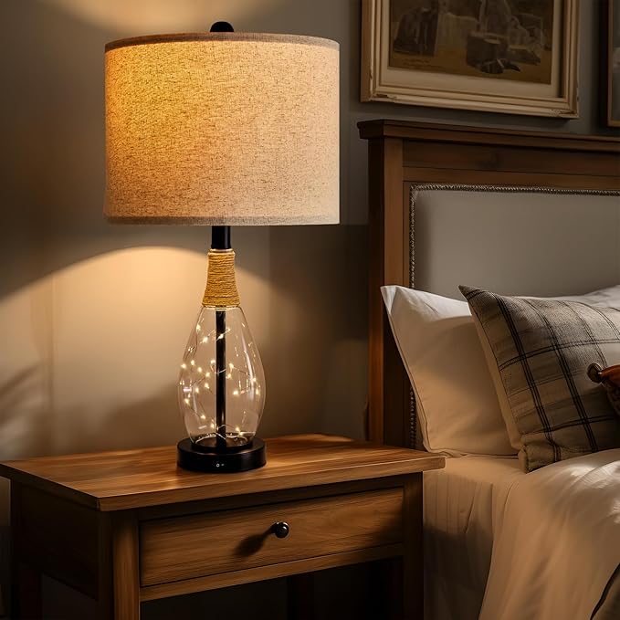 OYEARS Bedside Table Lamp with USB, 23‘’ Black Modern Nightstand Lamps - Image 2