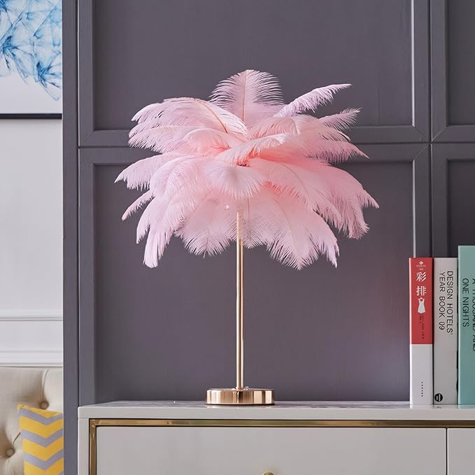 White Ostrich Feather Lamp, 3-Color Temperature Modes, 40 Feathers and 5 G4 LED - Image 2
