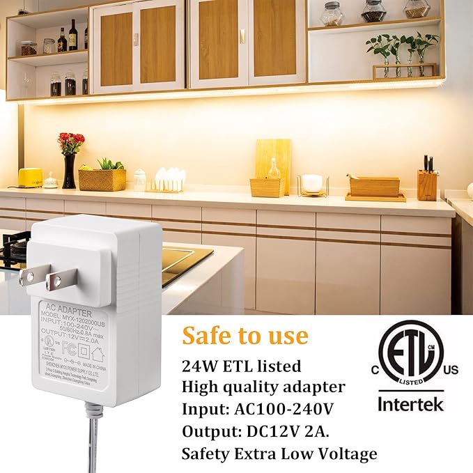WOBANE Under Cabinet LED Lighting Kit, 24W Adapter, Hidden 2700K Warm White Set - Image 5