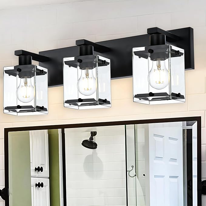 3-Light Black Bathroom Light Fixture Over Mirror, Vanity Wall Lighting by WINSHENLighting