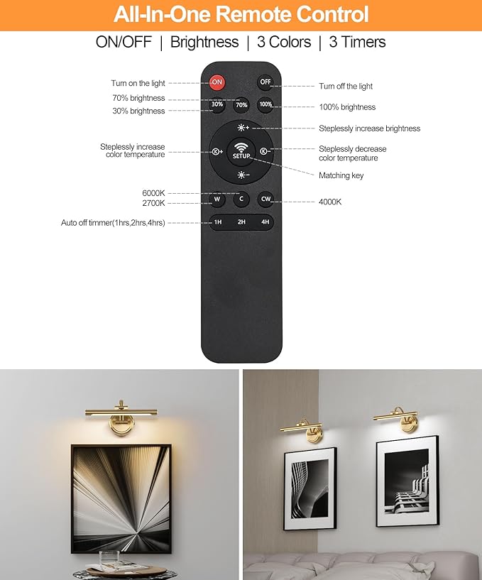 Rechargeable Picture Light for Wall, Dimmable Art Lights for Painting, Battery - Image 8