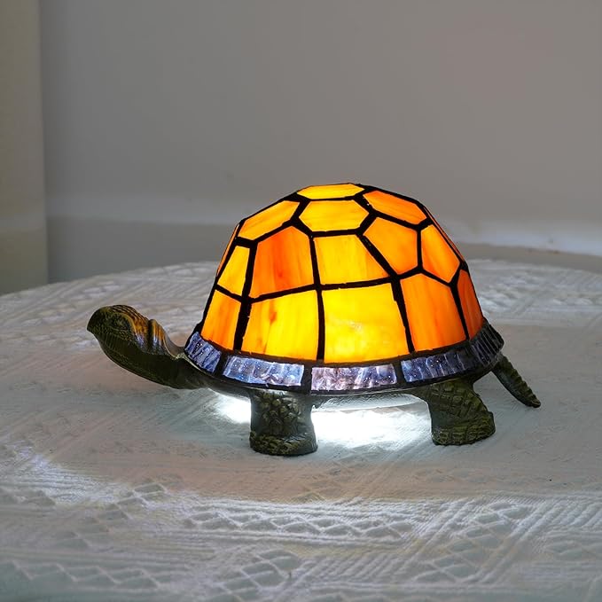 Orange Turtle Lamp Tiffany Bedside Table Lamp Retro Decor Art Nightstand Light - Image 4