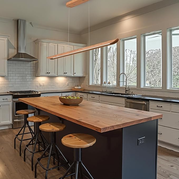 55" Wood Linear Pendant Light, Dimmable Kitchen Island Light - Image 3