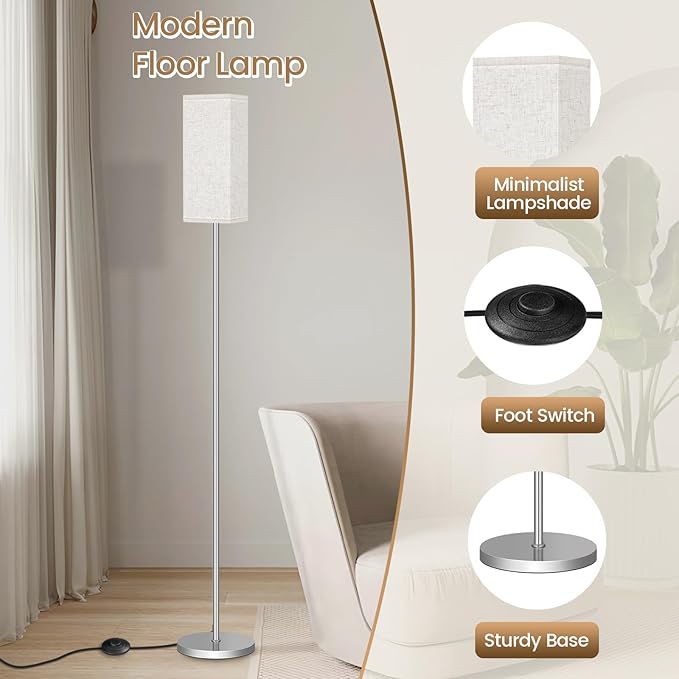 2Pack Floor Lamp, Pole with Foot Switch, Modern Standing Lamp Lamp, Minimalist - Image 7