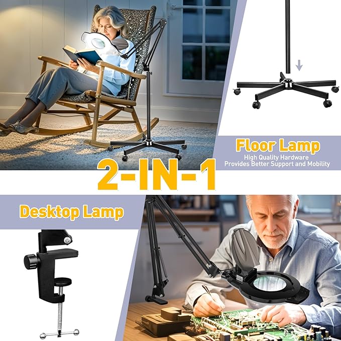10X Magnifying Glass with Light and Stand, 2200 Lumens Dimmable Magnifying - Image 6