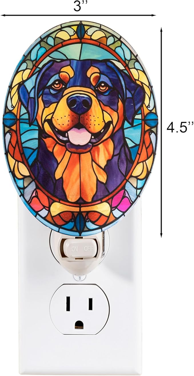 Stained Glass Styled Rottweiler Night Light – Real Glass Plug-in Dog Night Light - Image 6