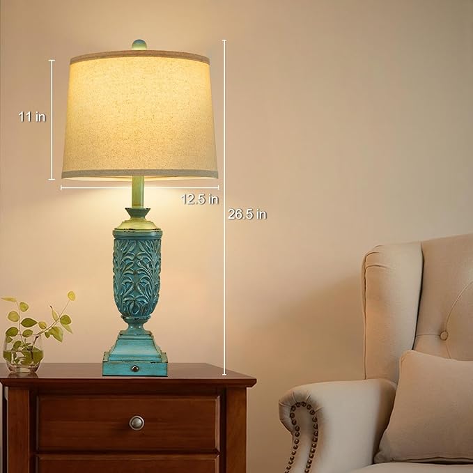 26.5" Farmhouse Table Lamp Set of 2, 3-Way Dimmable Touch Control Bedside Lamps - Image 5