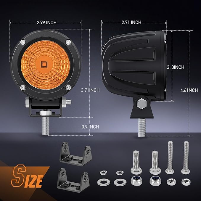 Nilight Amber LED Light Pods 2 PCS 3 Inch Flood Round Offroad Driving Auxiliary - Image 2
