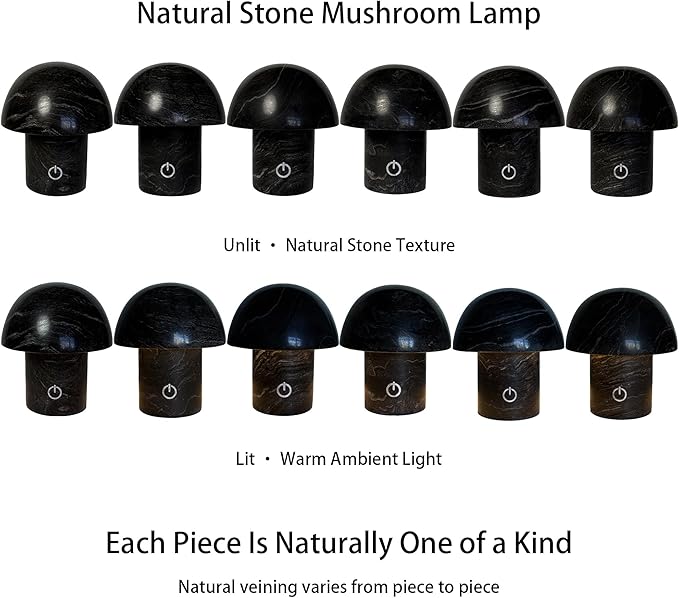 Hand-Polished Natural Marble Mushroom Lamp, Rechargeable LED Stone Night Light - Image 5