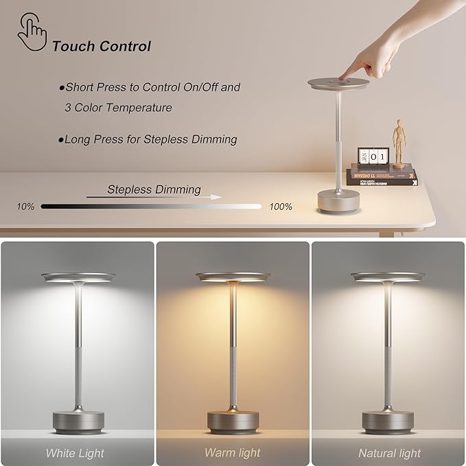 2 Pack Rechargeable Cordless Table Lamps, Portable 5000mAh Battery Table Light - Image 2