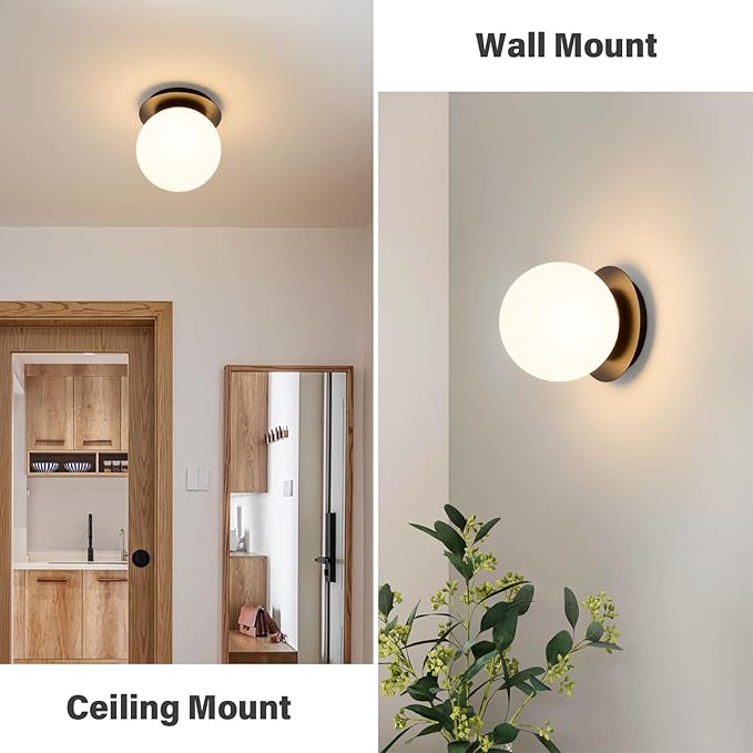 Modern Glass Globe Wall Sconce: Black Single Light - Image 2