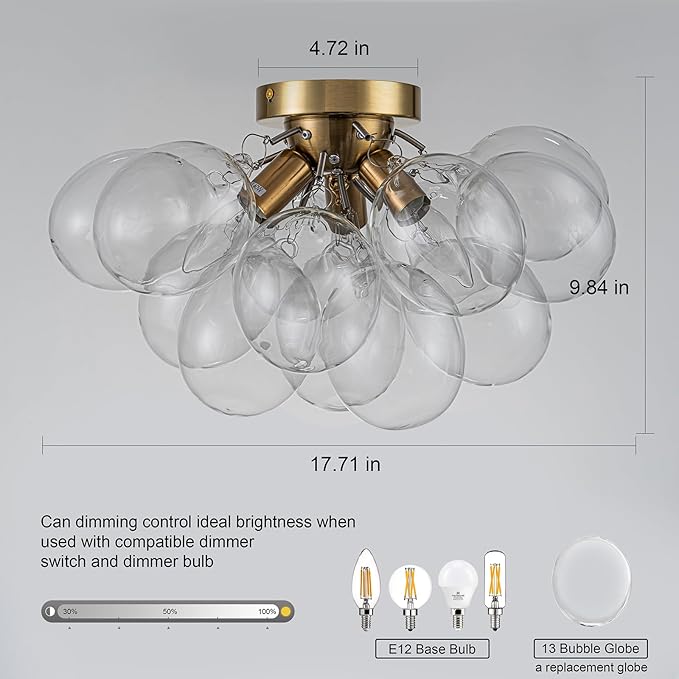 Semi Flush Mount Chandelier Gold Close to Ceiling Light Fixtures Modern Bubble - Image 5
