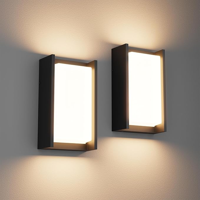 2 Pack Modern Outdoor Wall Light 3000K Exterior Wall Sconce IP65 Waterproof by Coinmit