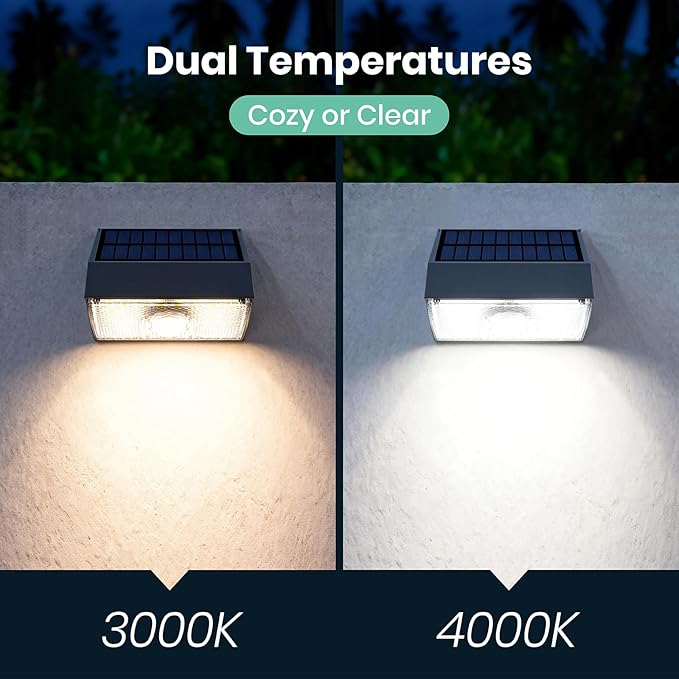 Solar Lights Outdoor Motion Sensor, 2 Pack Dual CCT 3000K 4000K Solar Powered - Image 2