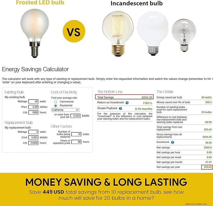 AMDTU E12 LED Bulb 2700K Warm White Dimmable Frosted Globe Edison Small Frosted - Image 8