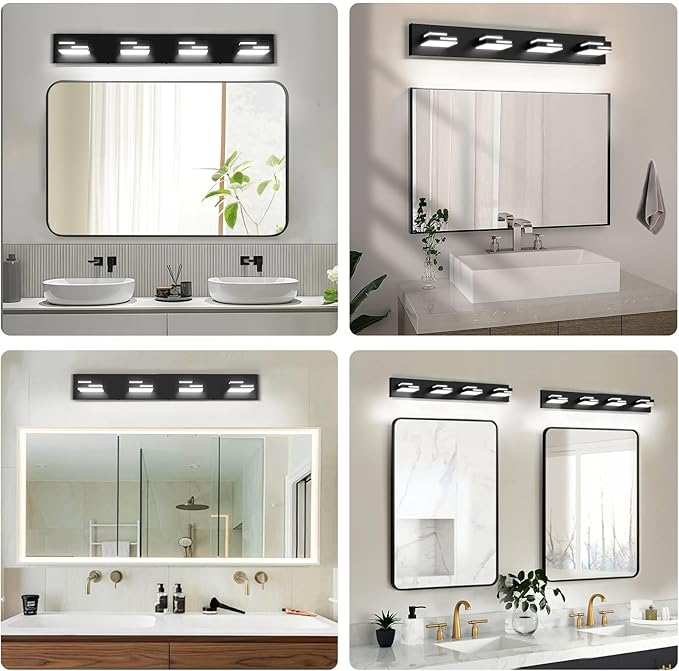 LED Modern Bathroom Vanity Light Fixtures, 4-Light 28-inch Dimmable Matte Black - Image 2