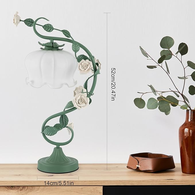 Flower Glass Table Lamp with 7.48inches Wide Bent Glass Lampshade, Floral - Image 4