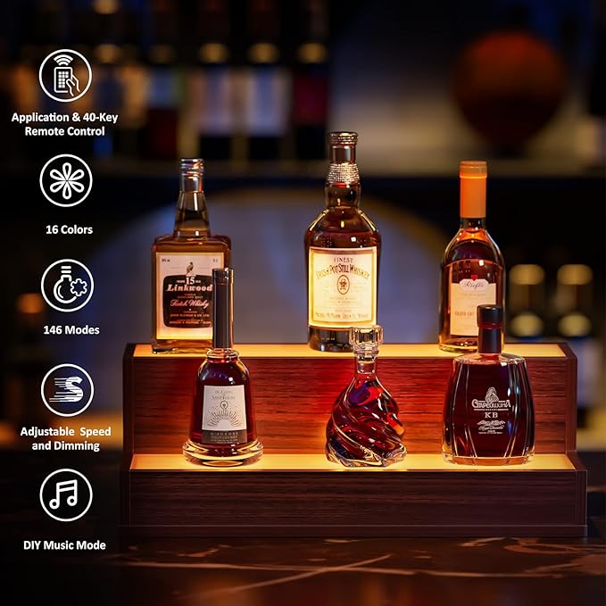 LED Lighted Bar Liquor Shelves, 20 Inch Bar Bottle Display Shelf - Image 4