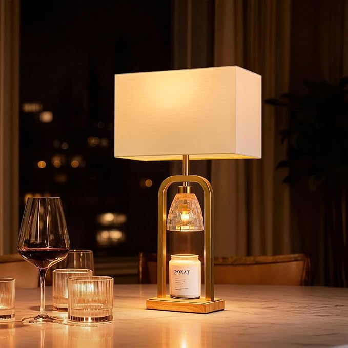 PoKat Gold Table Lamps with Candle Warmer & Timer - Image 6