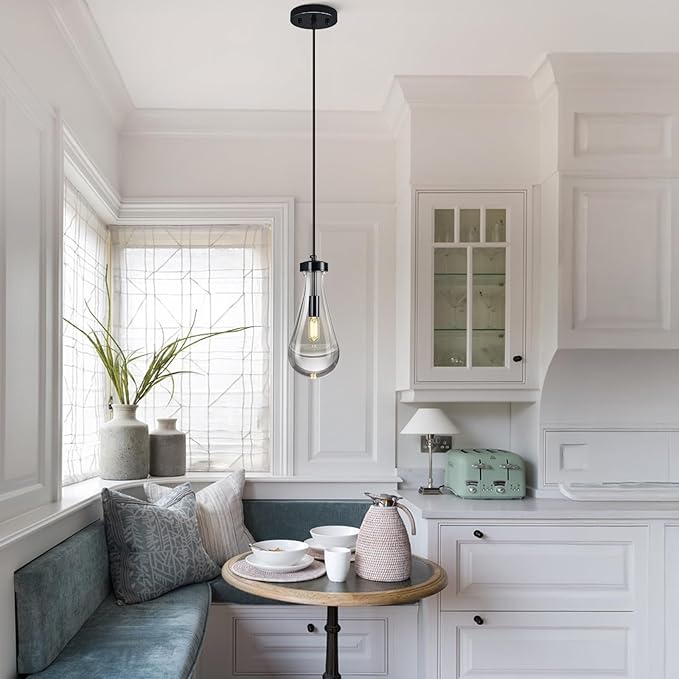 Raindrop Pendant Lights Kitchen Island Teardrop PlatingBlack Hanging Light - Image 7