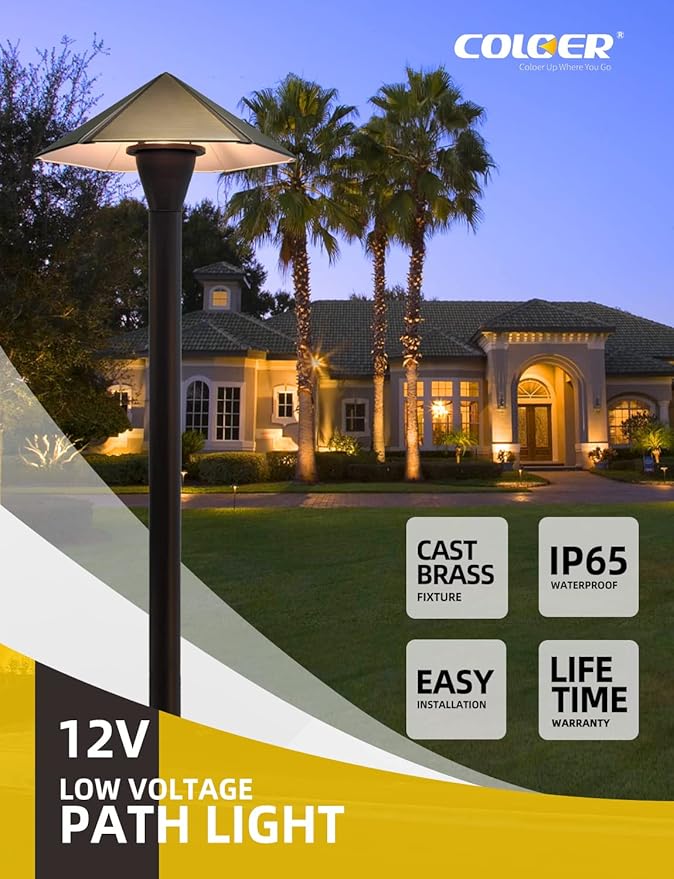 COLOER 4-Pack 12V Brass Outdoor Low Voltage Garden Path Lights - Image 2
