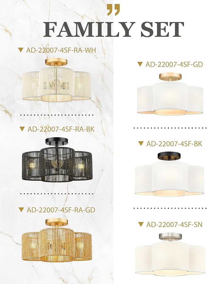 Gold Semi Flush Mount Ceiling Lights, Farmhouse Brass Drum Lighting - Image 8
