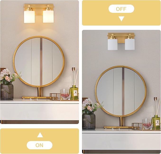 2 Light Modern Bathroom Light Fixtures Over Mirror, Brass Finish Vanity Lights - Image 7