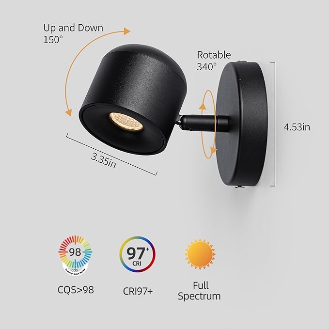 Aisilan 2 Packs Modern Adjustable Wall Sconce Fixture Black LED Warm White - Image 4