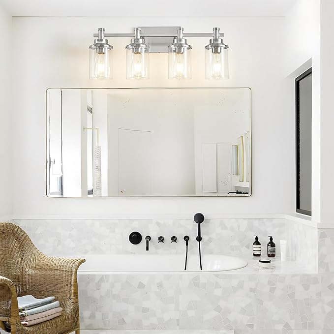 Brushed Nickel Bathroom Lighting Fixtures Over Mirror, 4-Light Bathroom Vanity - Image 2