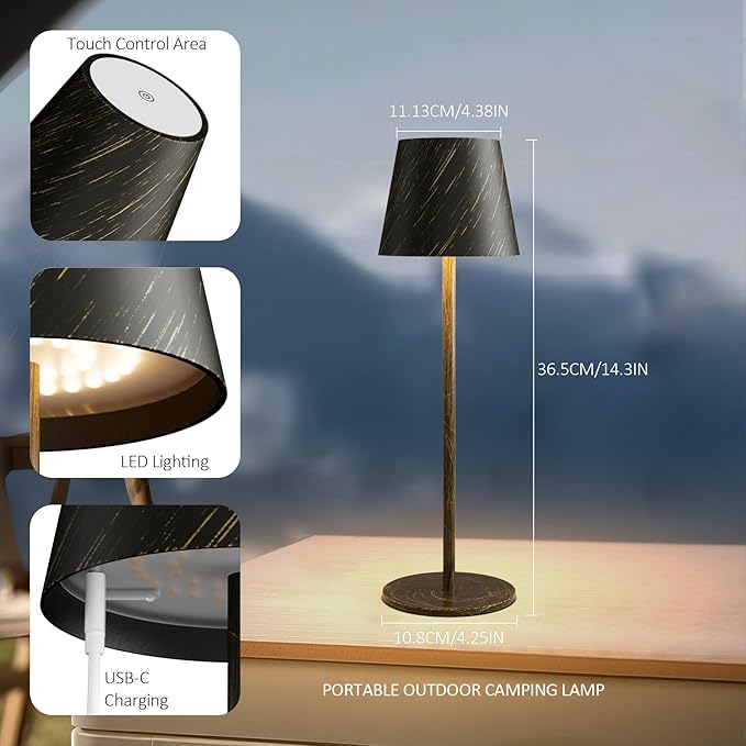 2-Pack Copper Cordless Table Lamp, Rechargeable LED Desk Lamp, 5000mAh Battery - Image 7